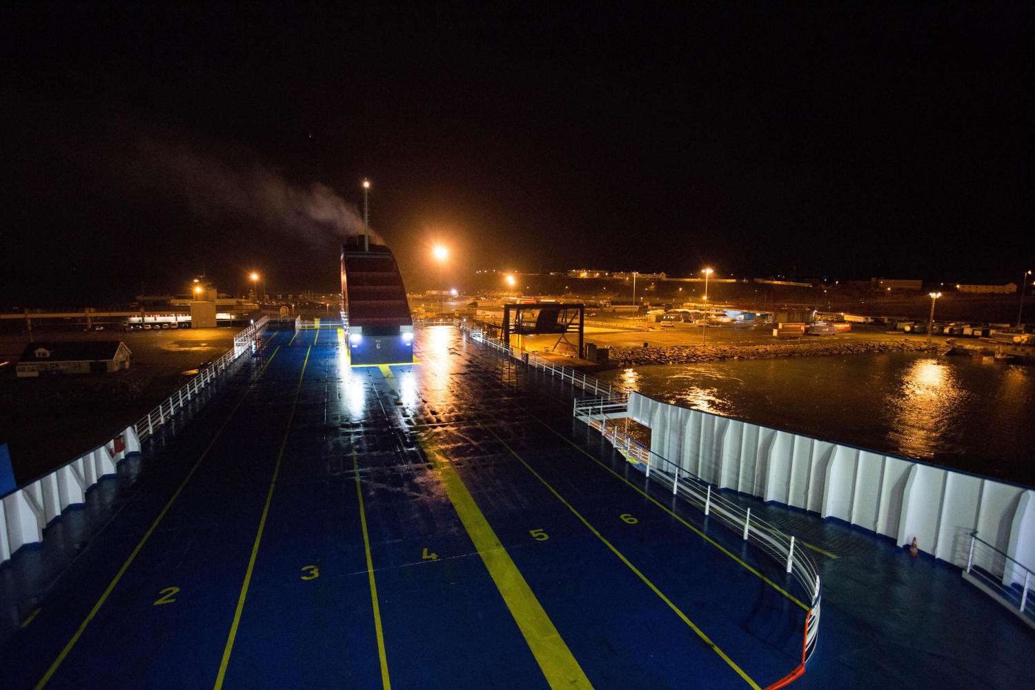 Looking back over the empty car-deck to Rosslare's harbour wall - my last glimpse of Irish shores for three years if all went to plan