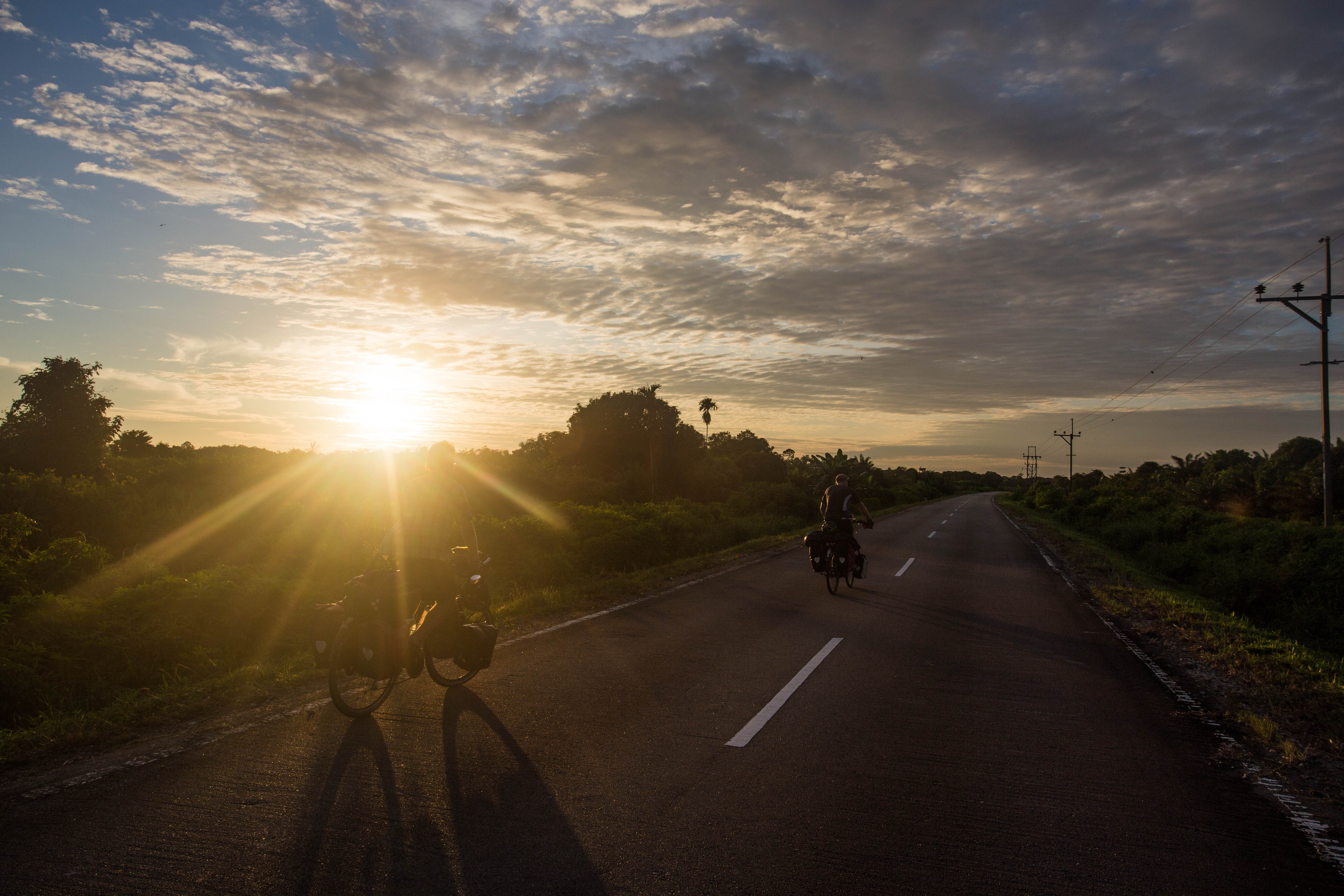 Following Clément and Matthew into the sunset on our first evening in the coastal swamps and jungles of Borneo