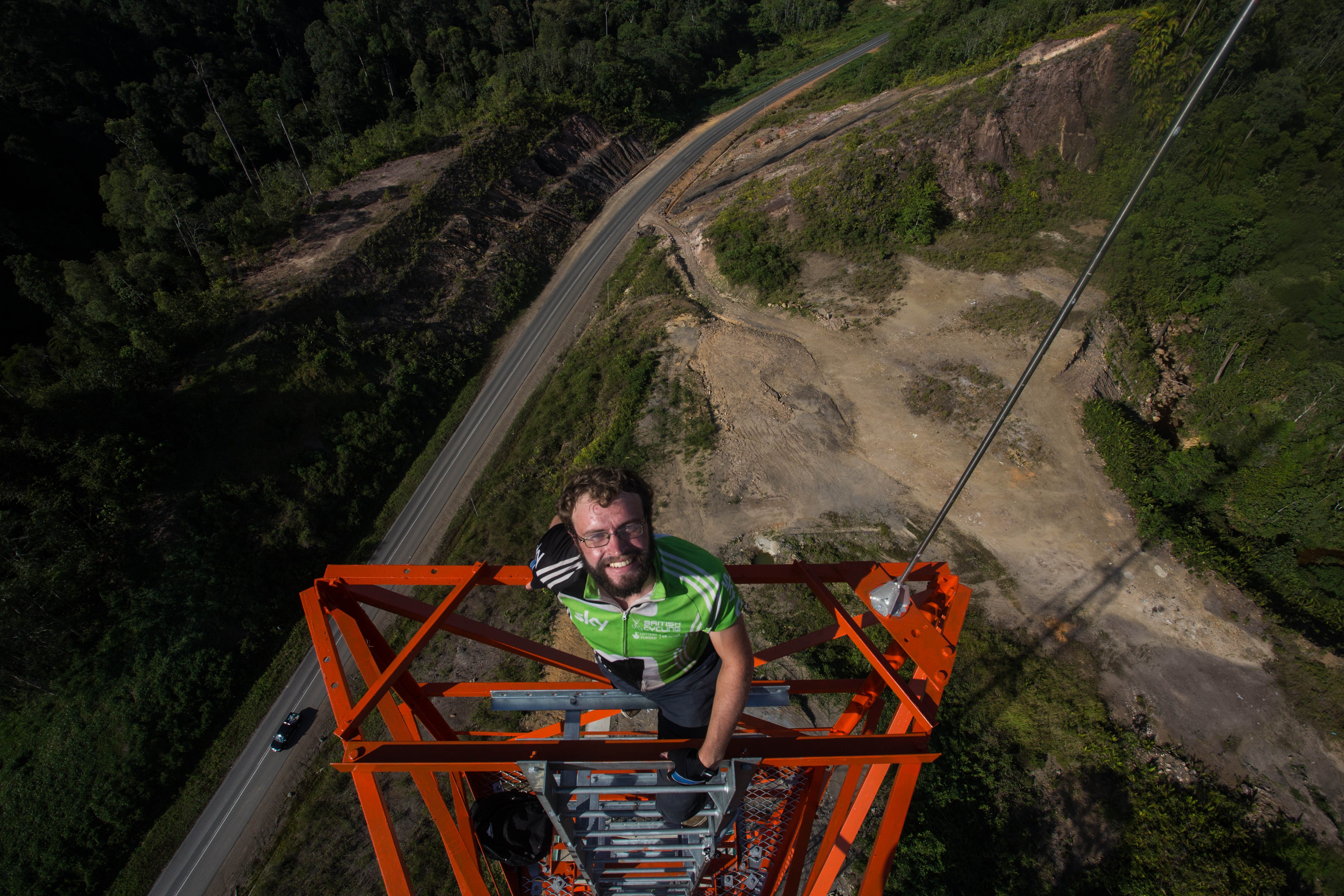 While balancing on two narrow beams, Clément snapped this shot looking back down at me from his dizzying perch