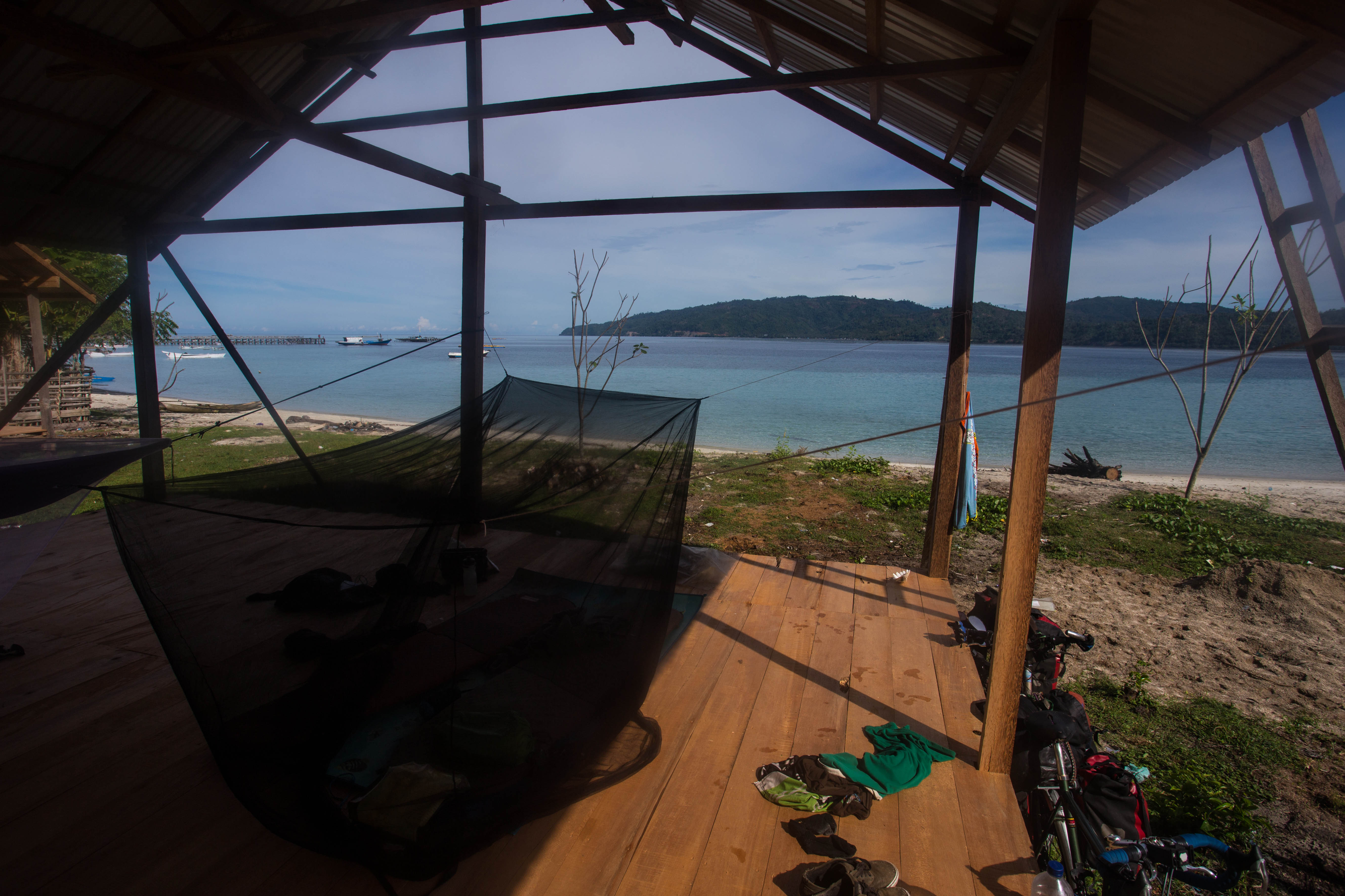 The half-finished house the Kaili people had allowed us to sleep in. We woke up to the perfect 360 degree view from our mosquito net.