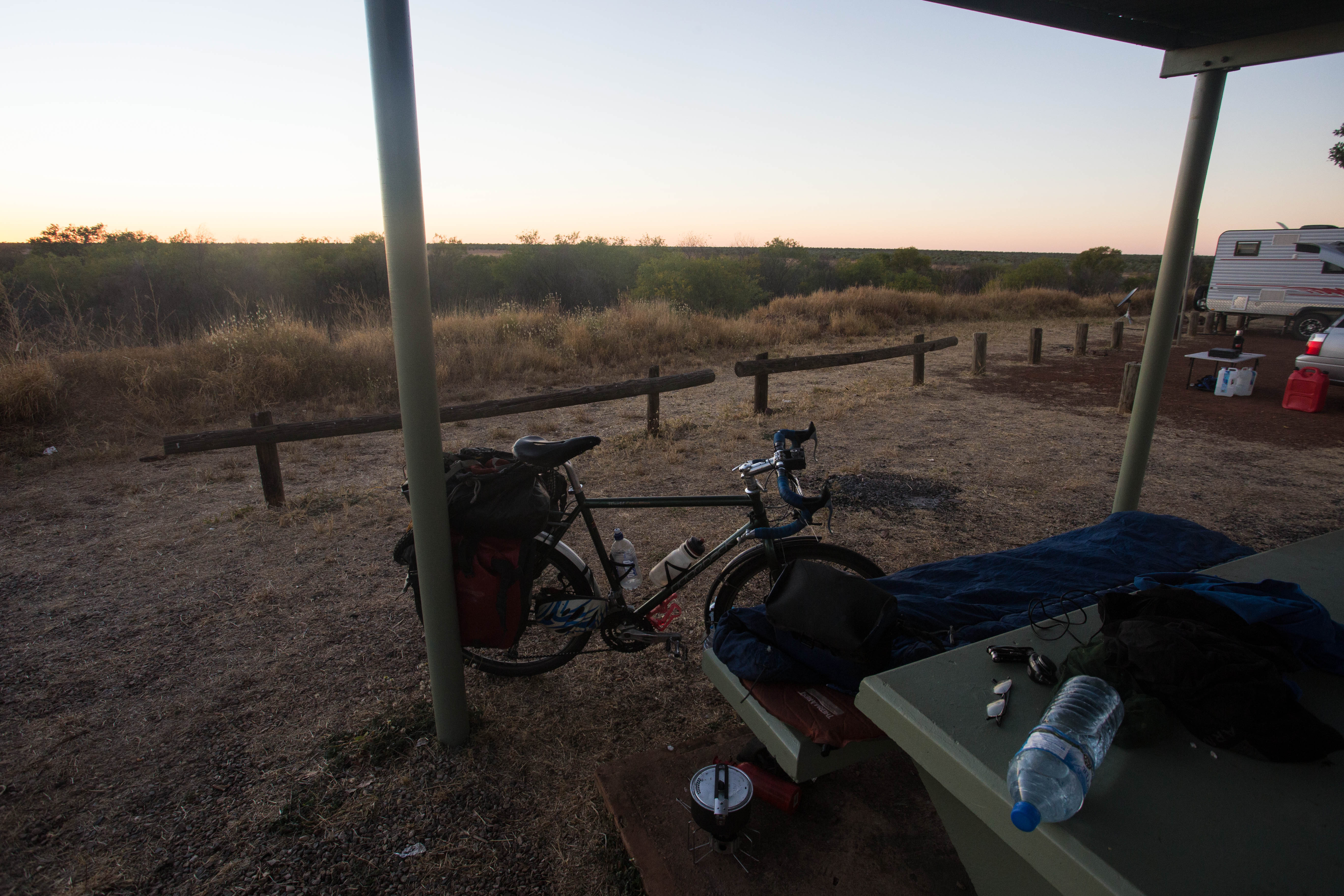 Occasionally I would take a break from wild camping in the Australian bush, and sleep on rest stop picnic benches instead