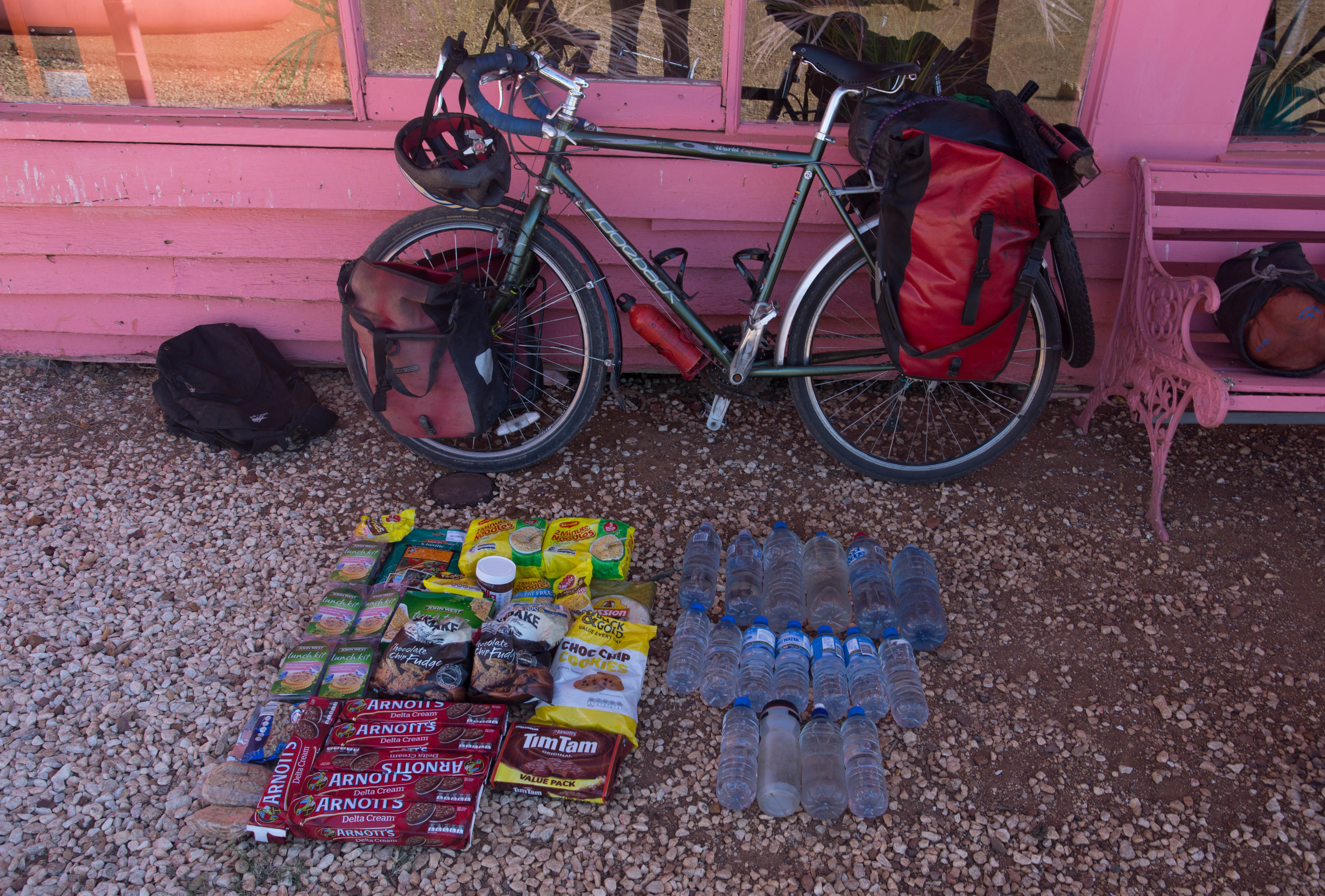 The huge amount of food and water required for the next section (5 days of food and just over 3 days of water)