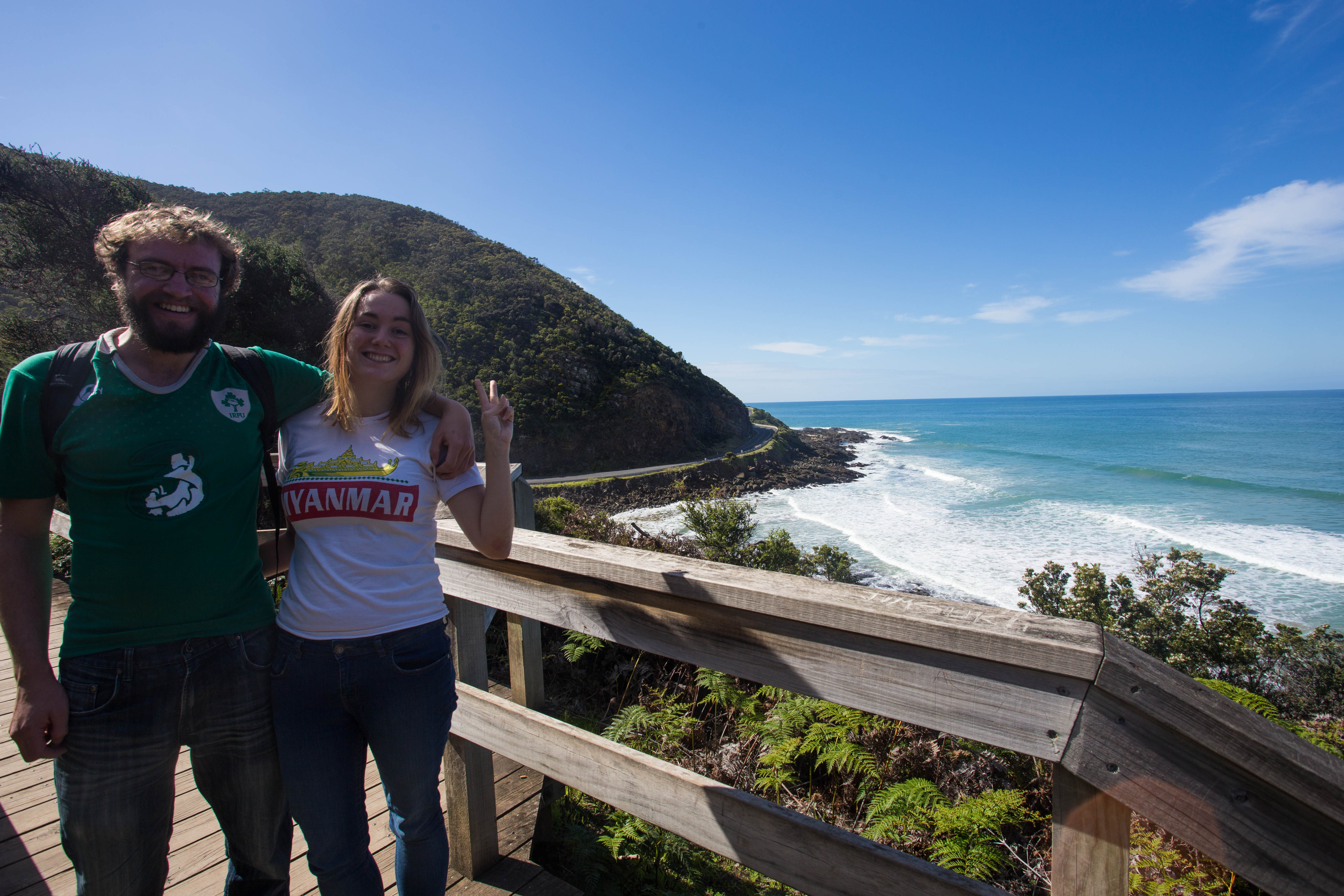 Me and Elana with the postcard-perfect Great Ocean Road in the background