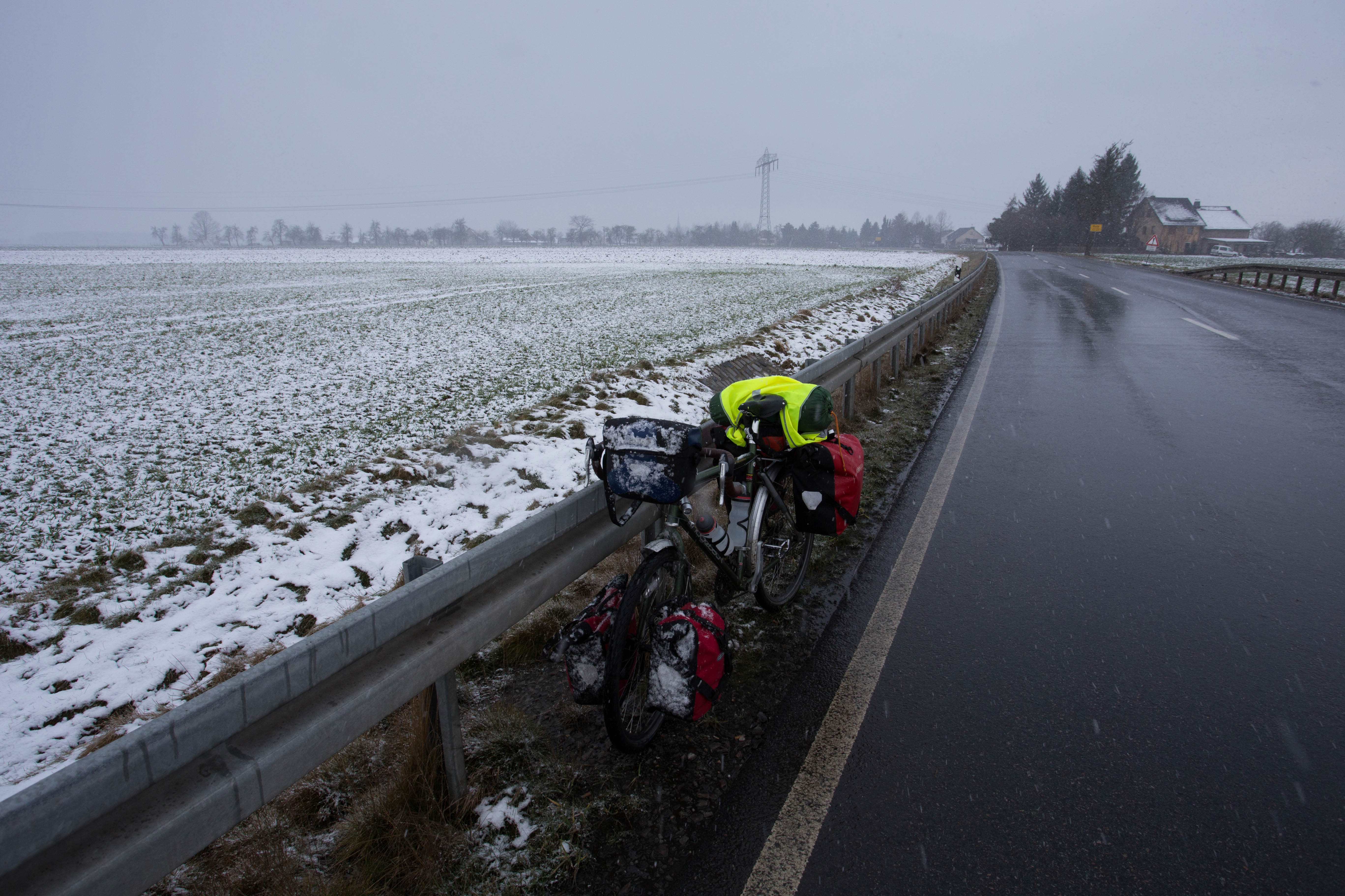 Battling more snow as I pedal further into eastern Germany