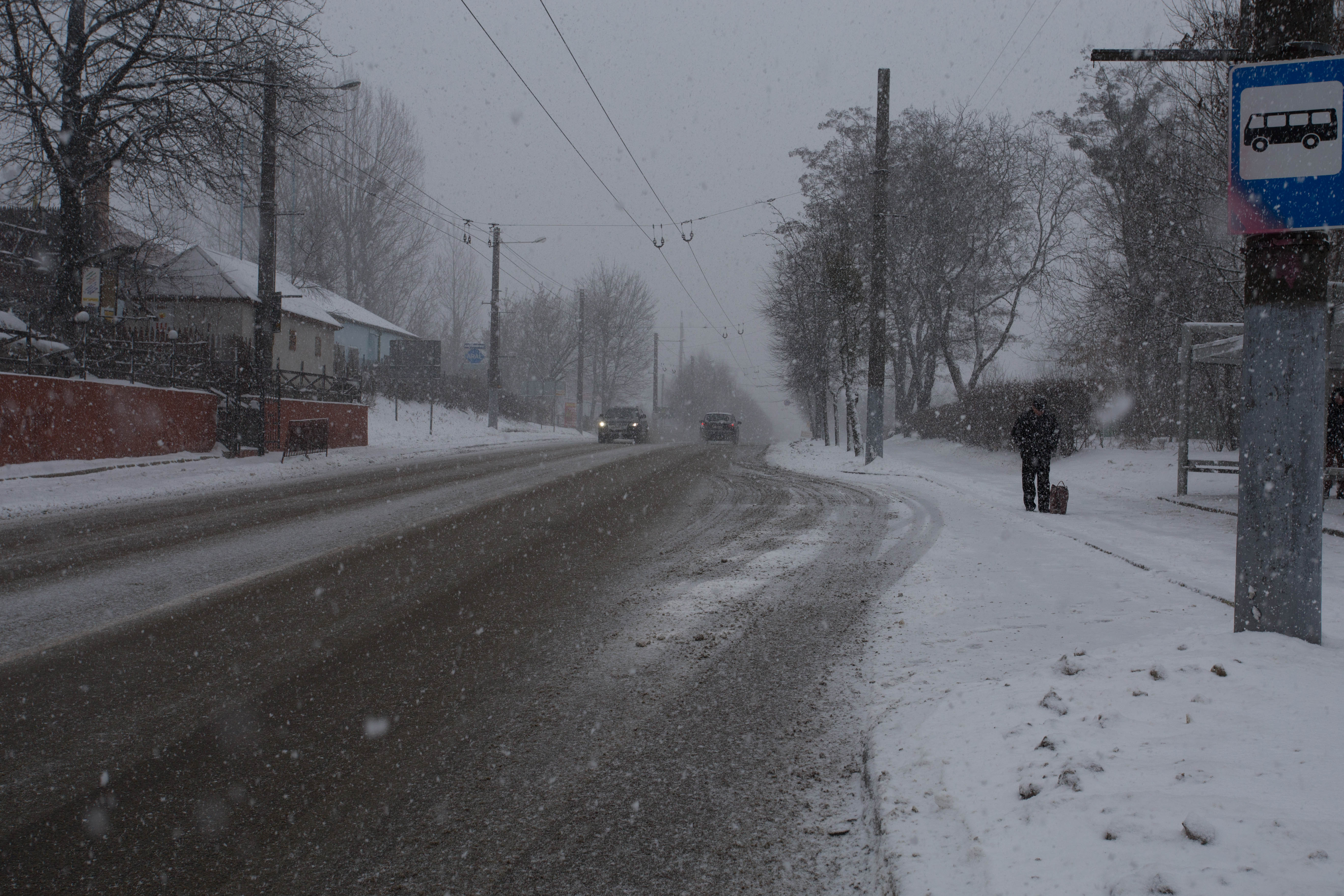 Blizzard-like conditions as I attempt to cycle out of Lviv