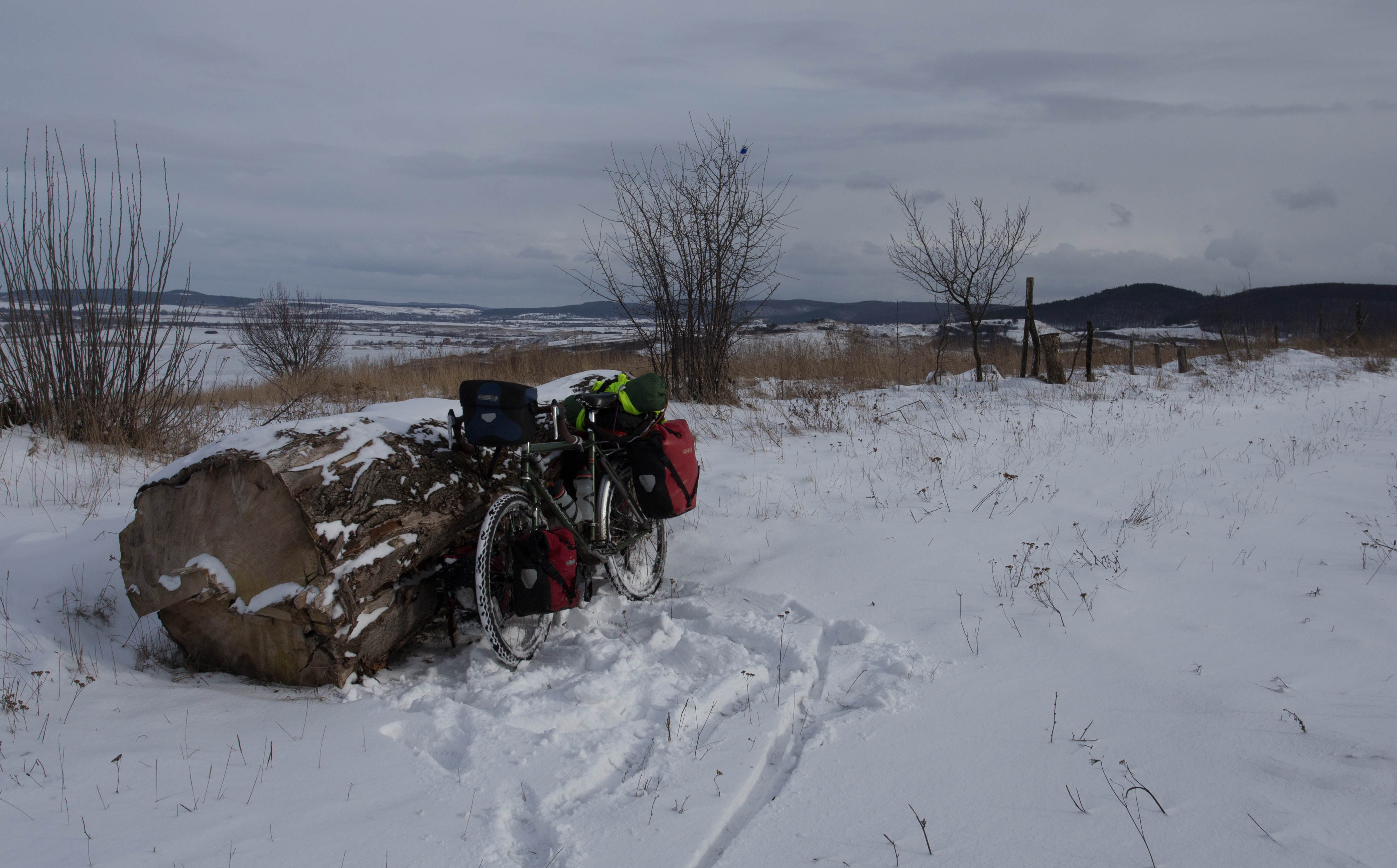 Pushing off the road to take a lunch break after the blizzard had passed