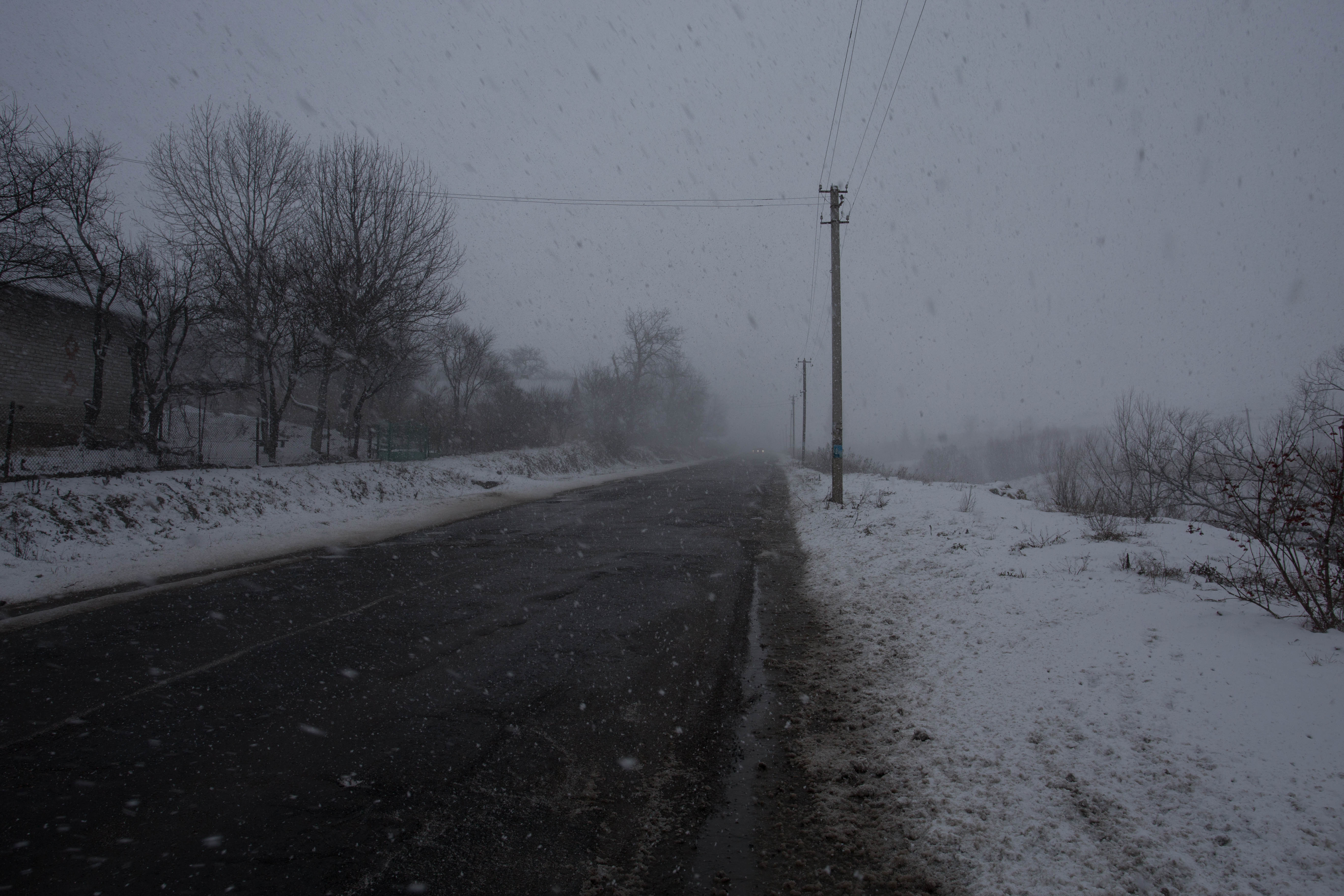 Pedalling though another passing blizzard south of Lviv