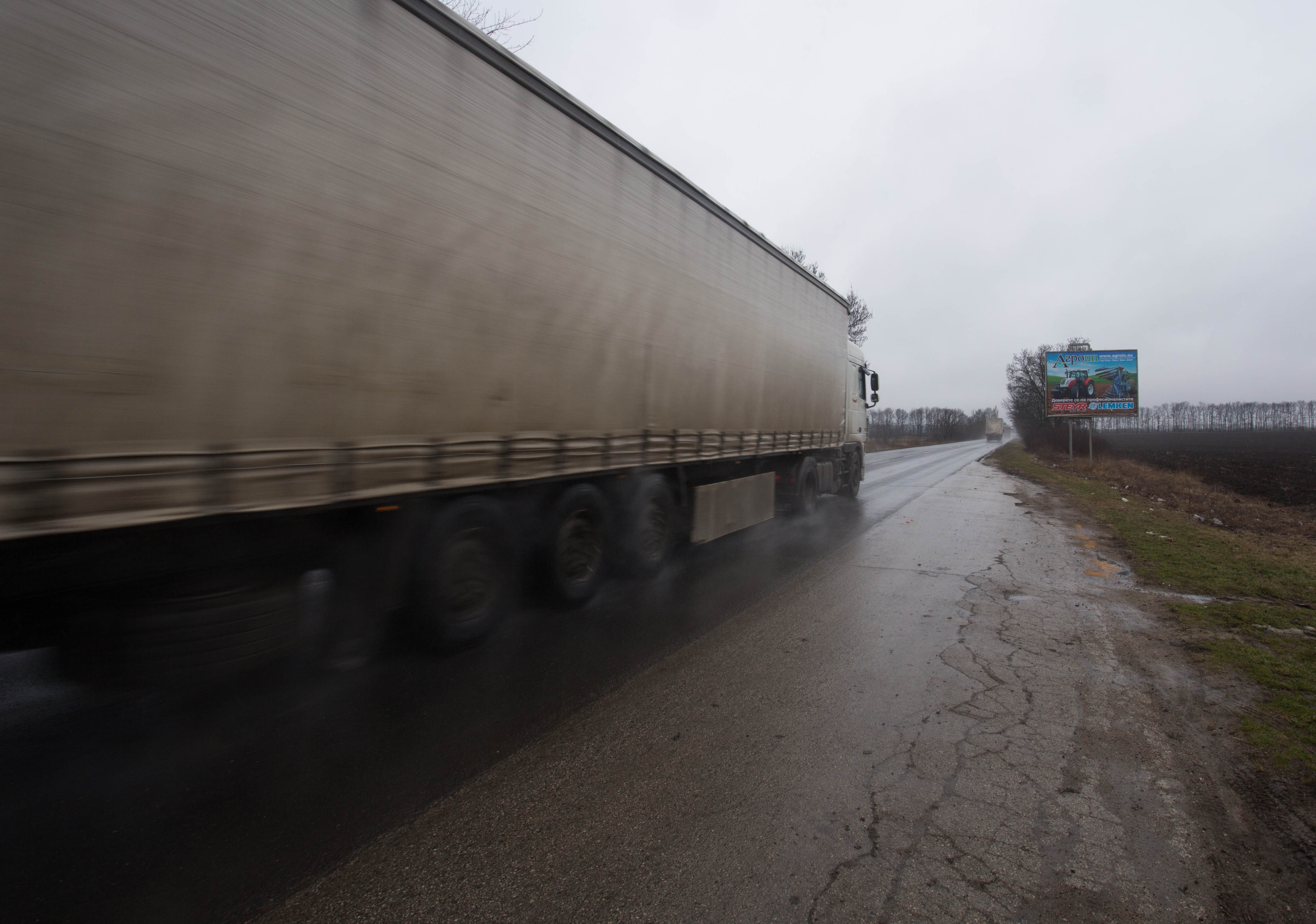 One of the many articulated trucks that would speed past with inches to spare on the extremely dangerous road south of Dobrich
