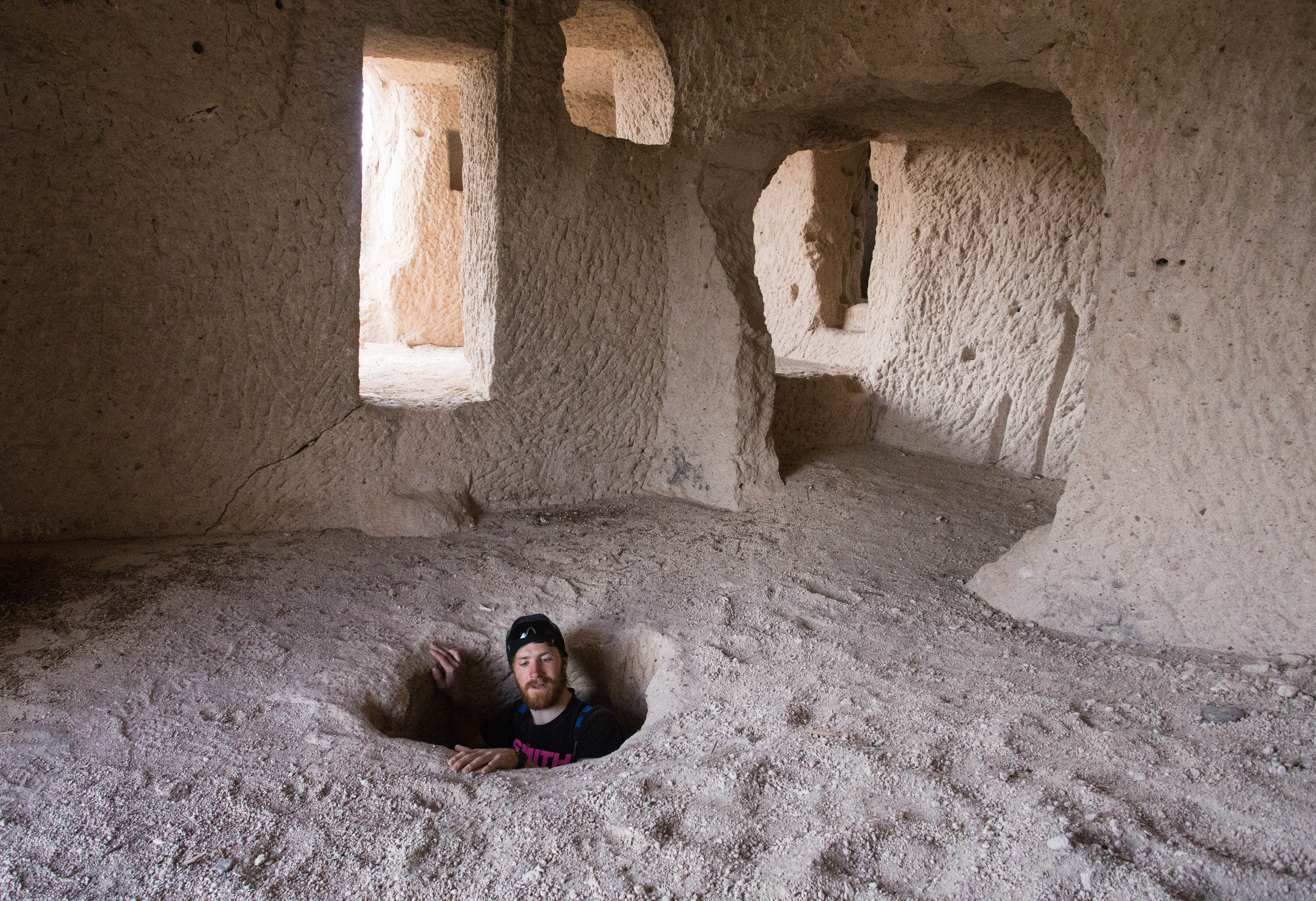 Josh reaching the top of the first chute up to the second storey