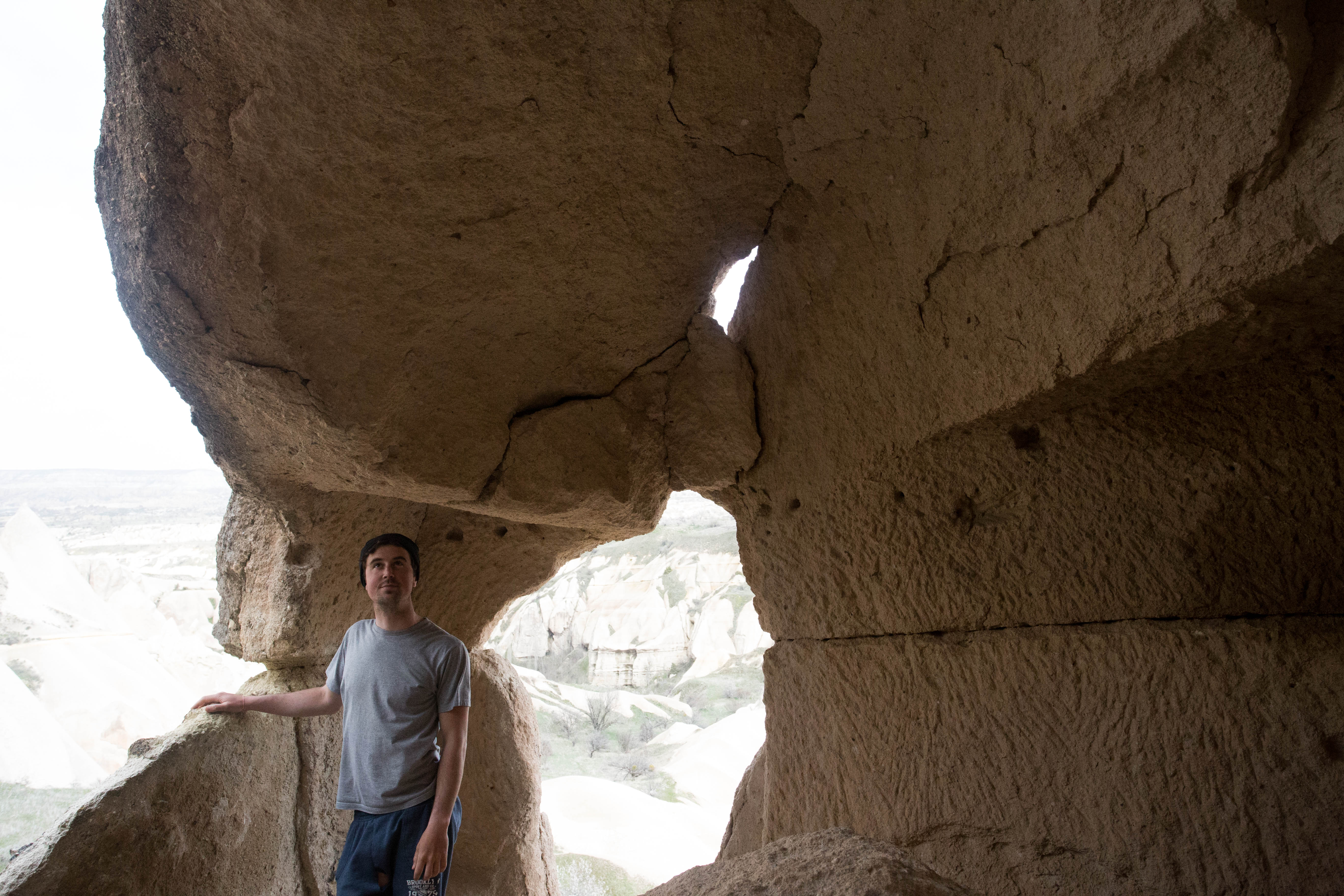 Rob admiring the sound structural integrity of the cave house
