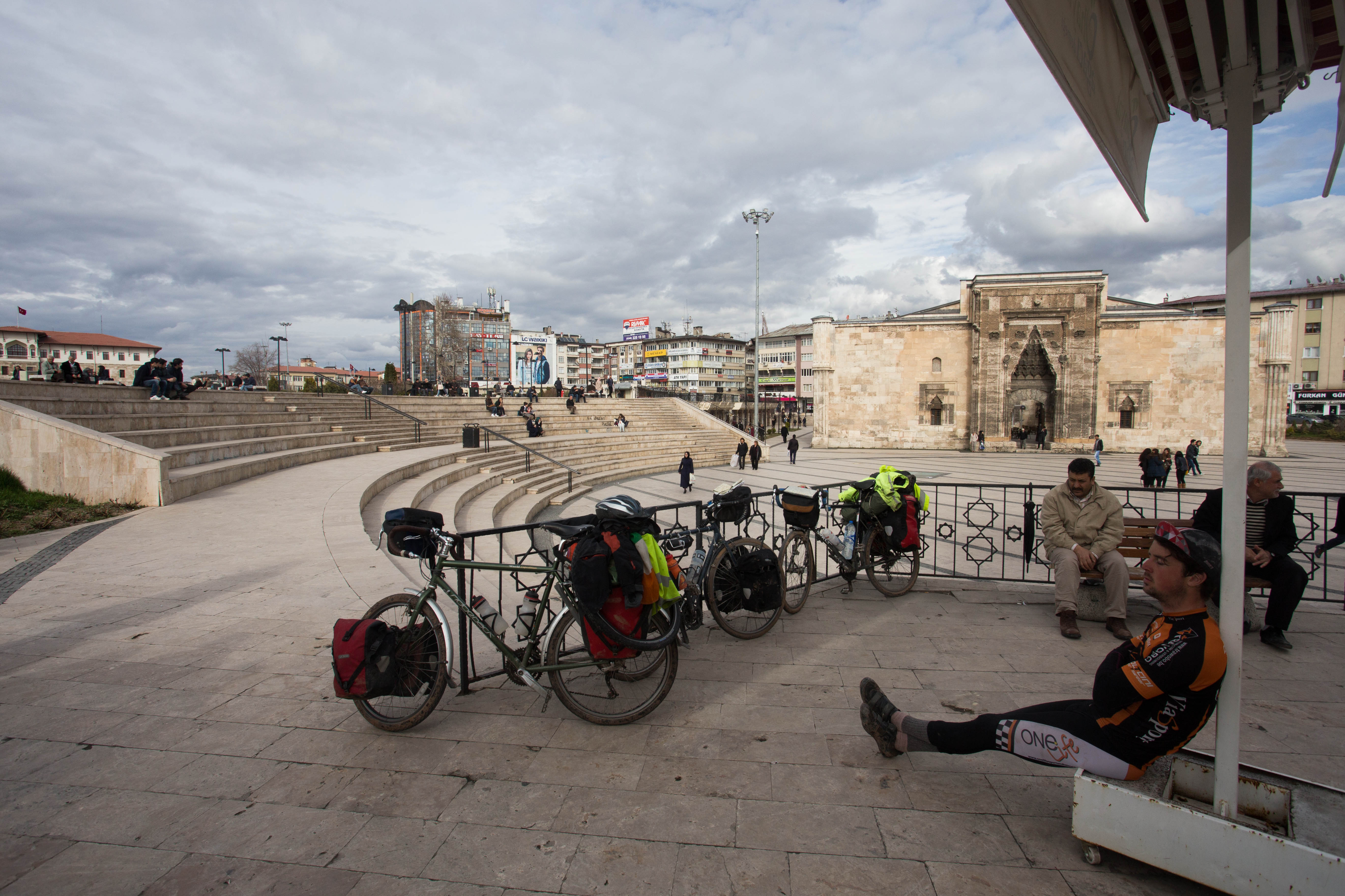 Rob resting up in the centre of Sivas after a long day of cycling
