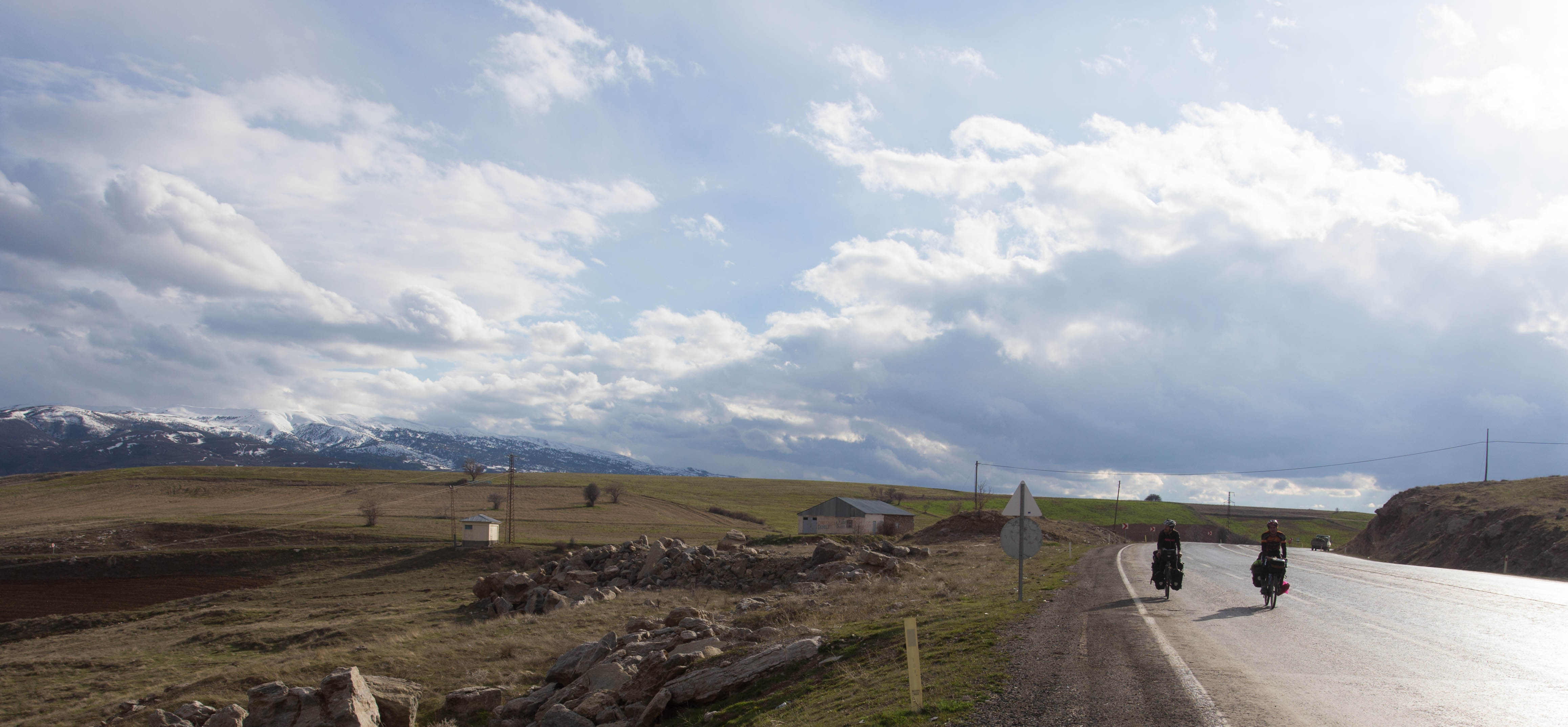 Looking back at Rob and Josh as we climb higher into the mountains of central Turkey