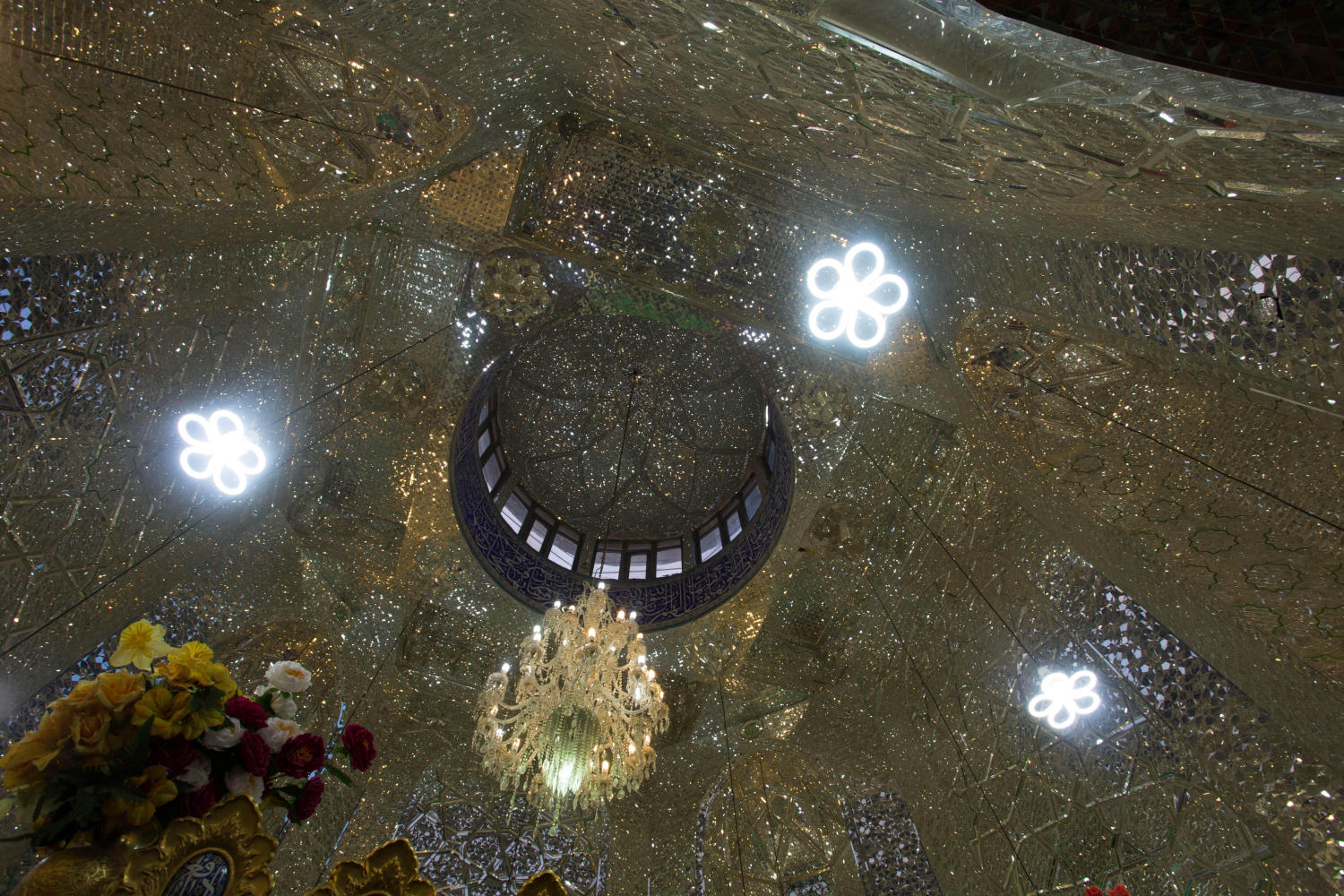 The glittering ceiling above the main tomb of the same Mianeh shrine
