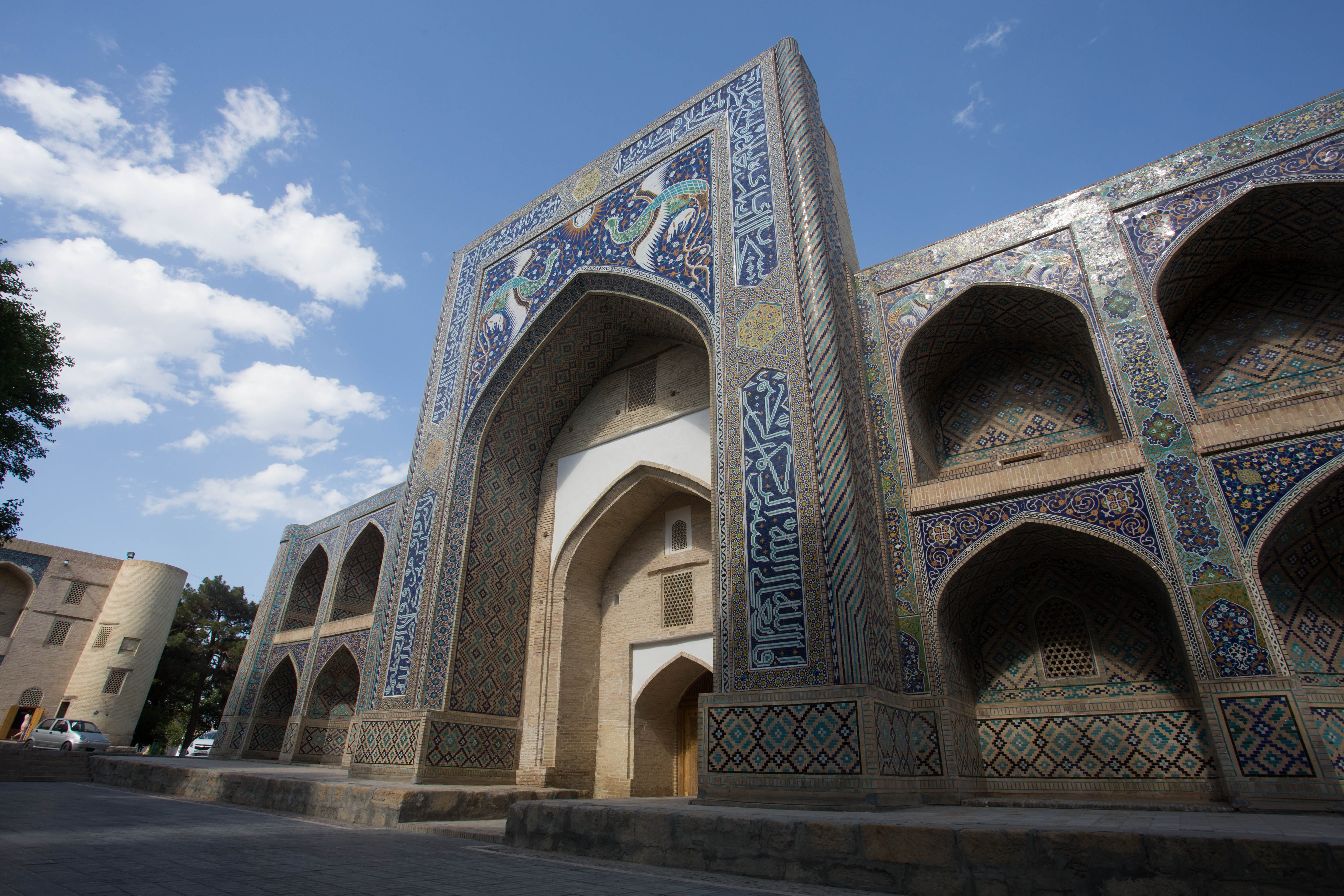 The intricate tilework of Nodir Devonbegi Madrassah in Bukhara