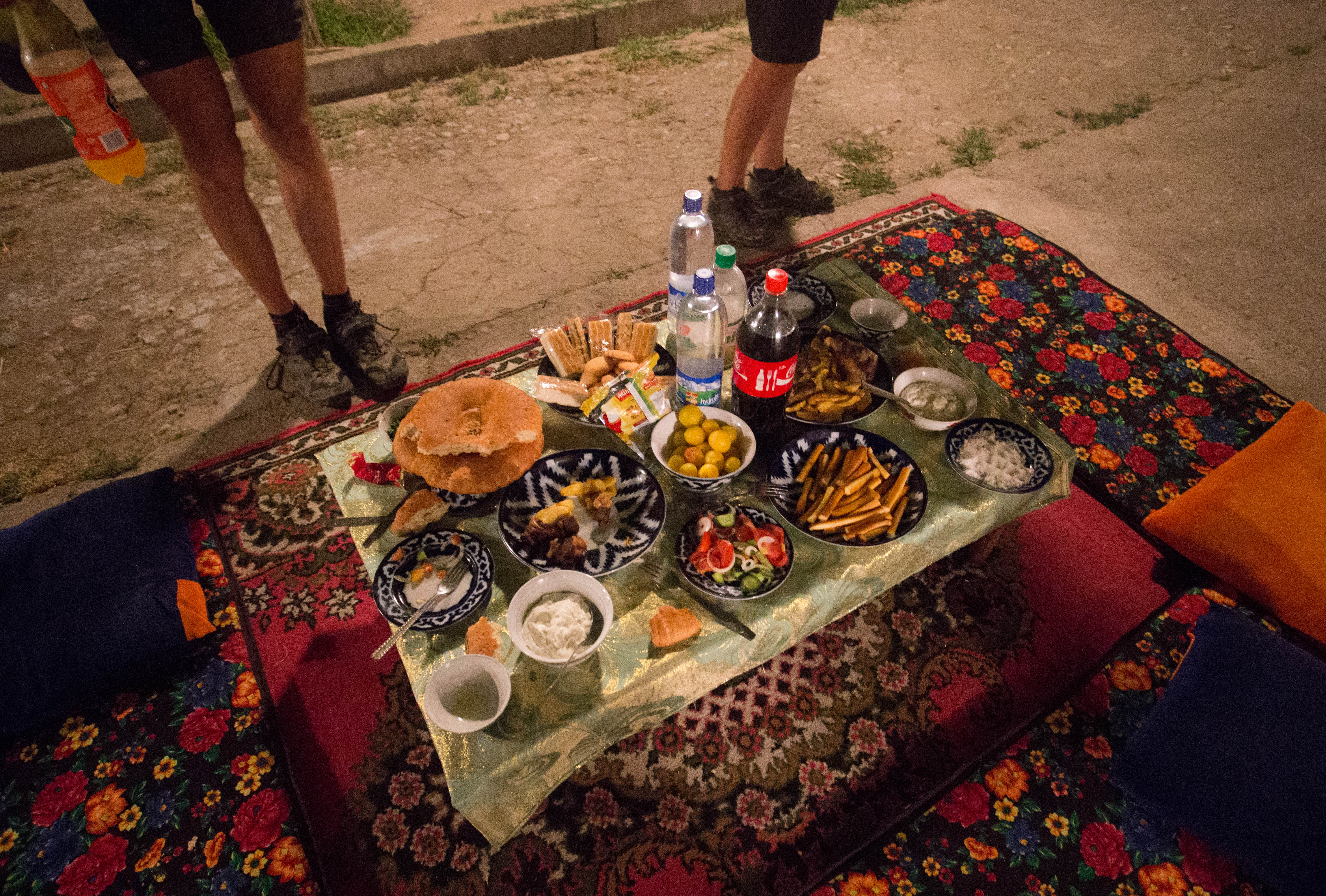 The massive feast the kind Uzbek factory workers laid out for us