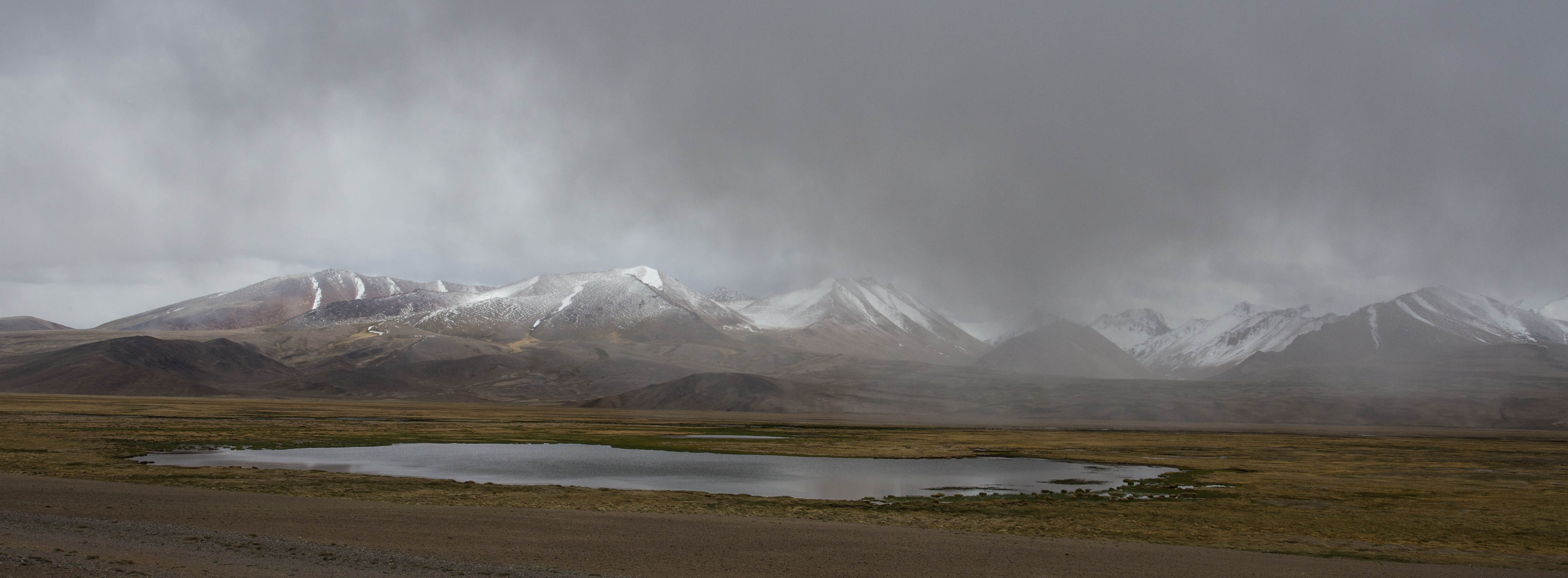 The rugged scenery of the Pamir Plateau on the far side of Alichur