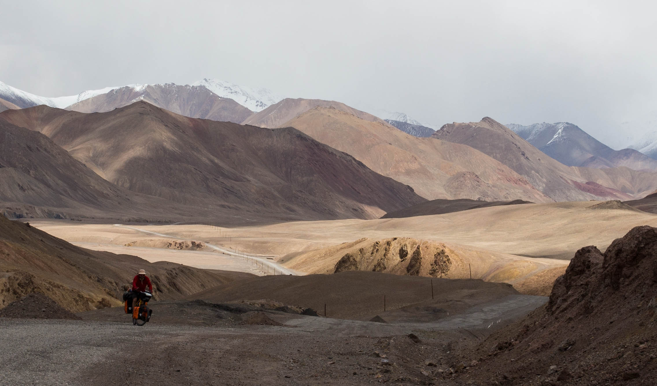 Mark zig-zagging up the steepest section of the climb up the Ak-Baital Pass