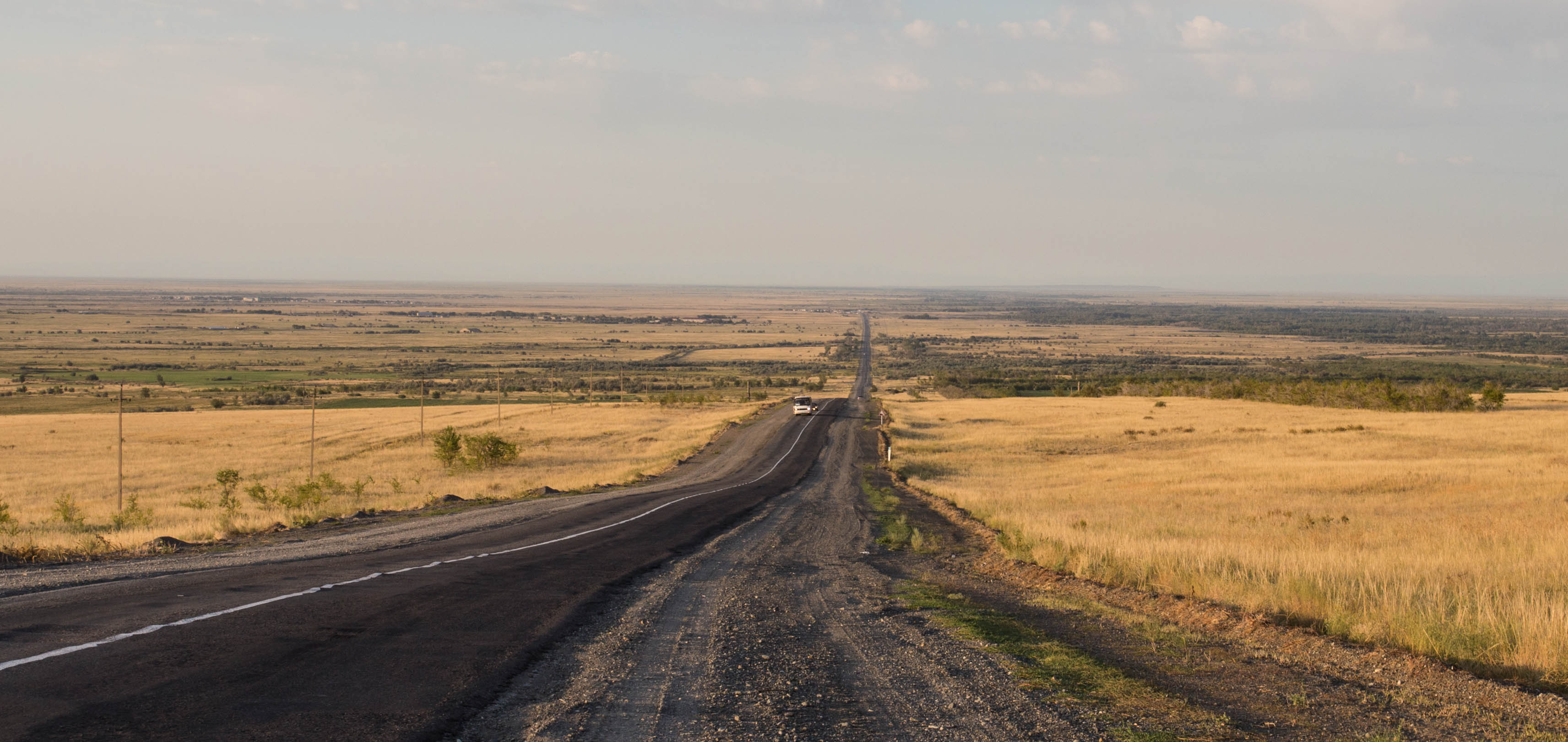 This hill allowed me to see the true extent of the Kazakh steppe and its flat plains of yellow grass stretching to the horizon