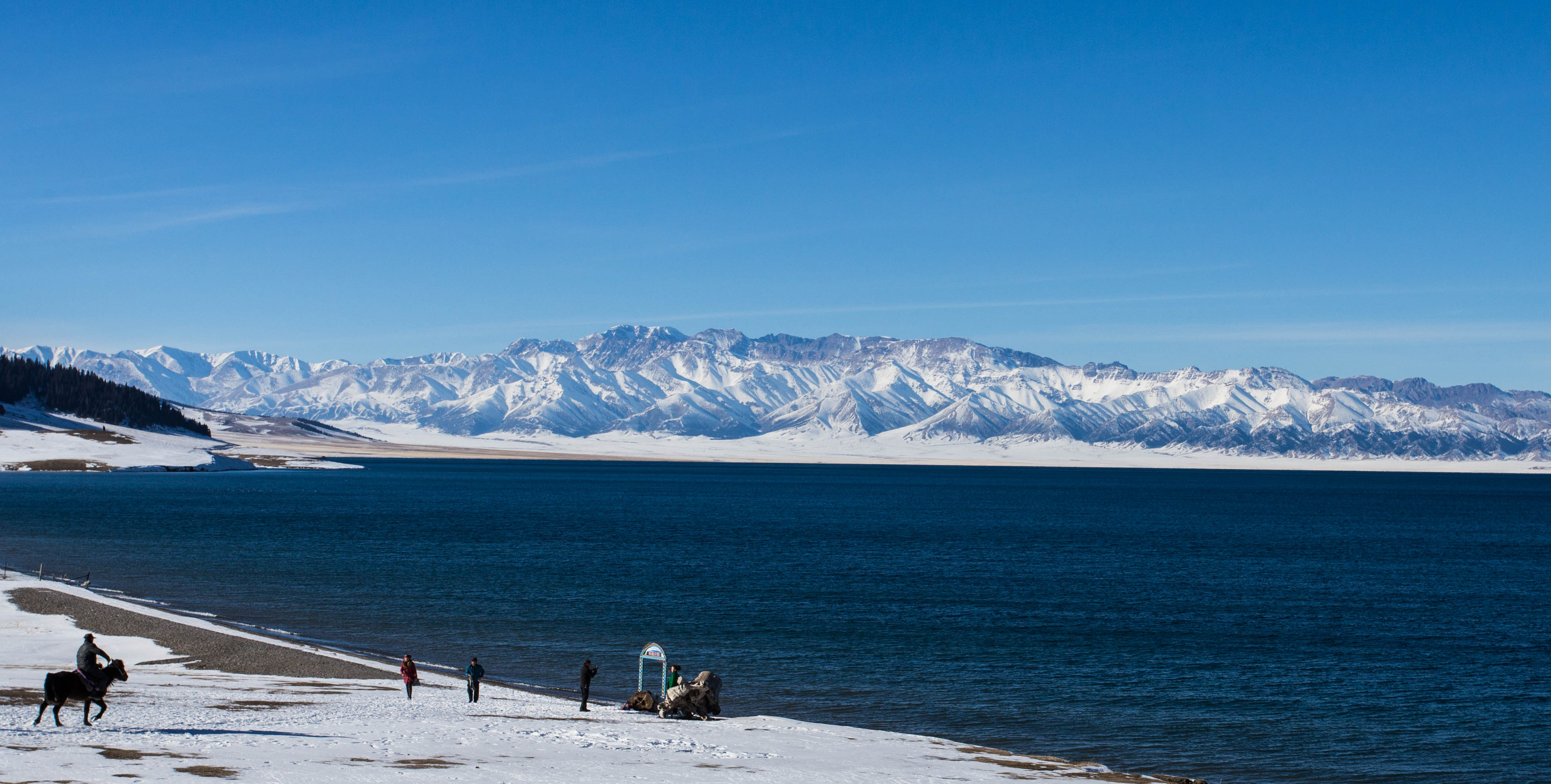 The icy shores of Sayram Lake in Xinjiang, Western China