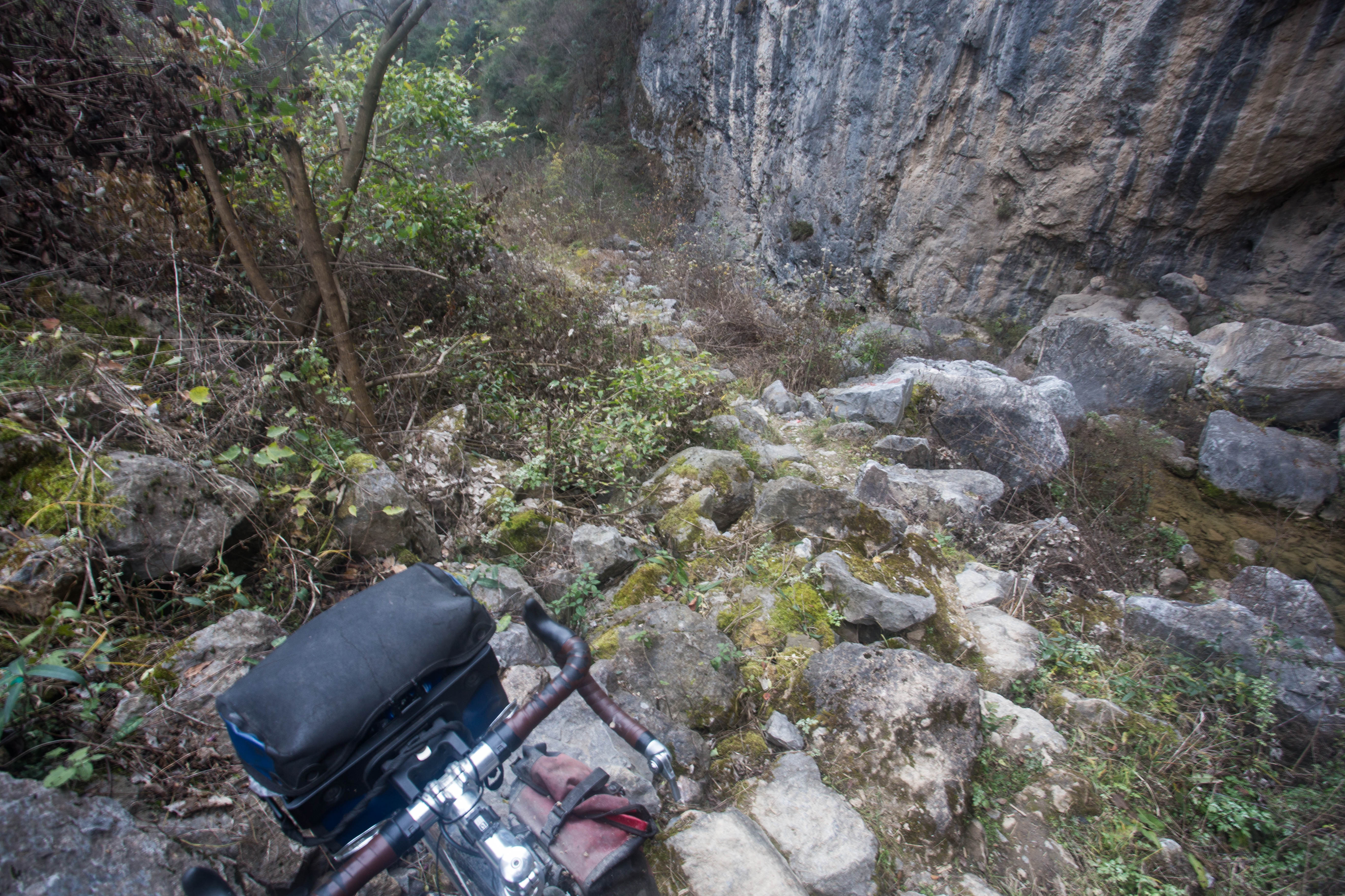 The rough track I had to carry my bicycle down to get back to a road again