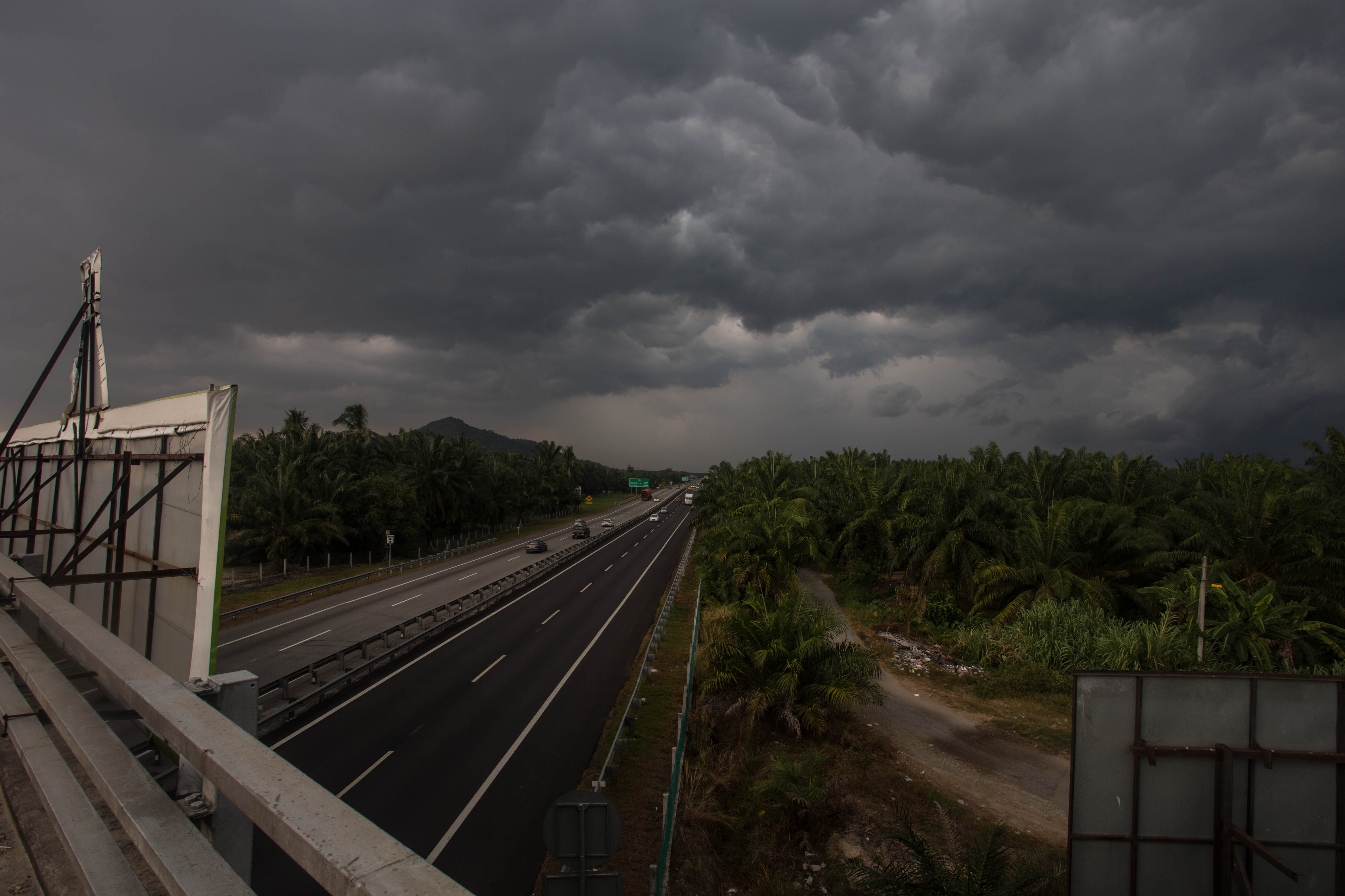 Monsoon rains and a massive thunderstorm racing towards me near Taipeng, Malaysia