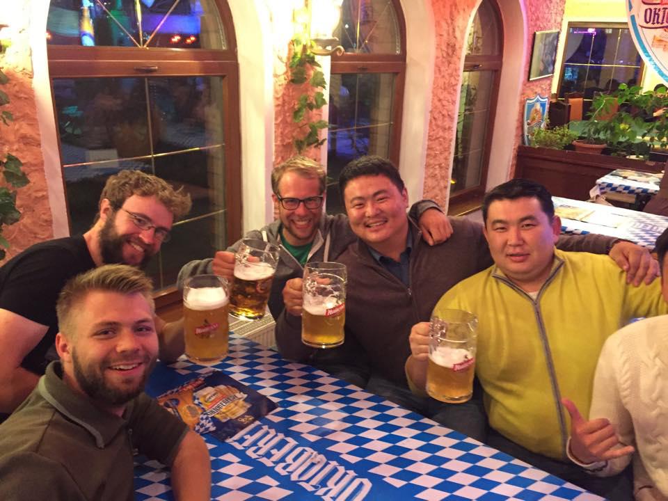 Which was swiftly followed by Dom and Tobias' farewell drinks. Here Markus, me and Tobias enjoy some Oktoberfest drinks