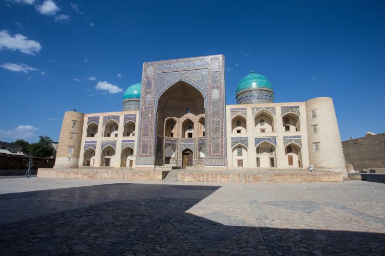 The stunning facade of Mir-i-Arab Madrassah in Bukhara